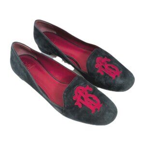 TORY BURCH Antonia Loafer Embroidered Monogram Blue & Red - Size 8